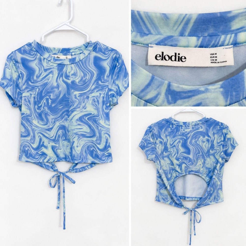 💙 Elodie Blue & Mint Swirl Cutout Crop Top Size M